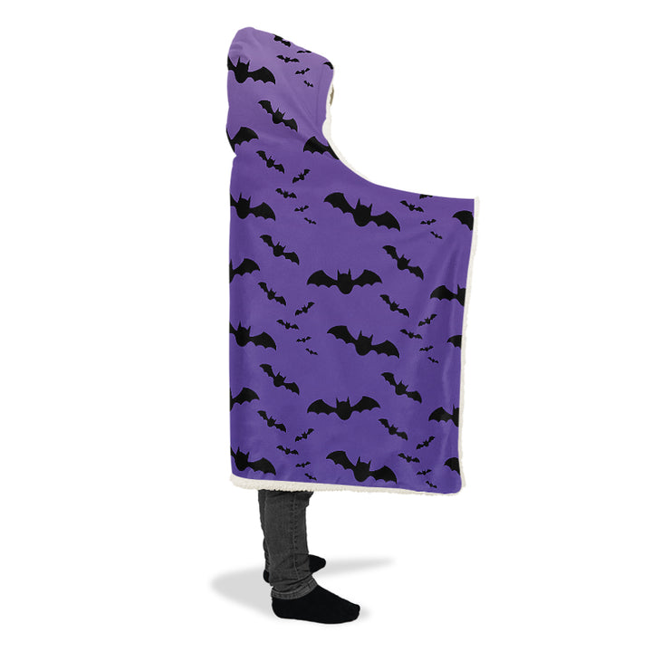 Purple Nocturne Bats Hooded Blanket