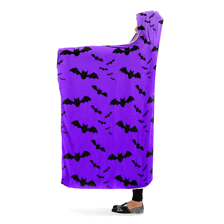 Purple Nocturne Bats Hooded Blanket