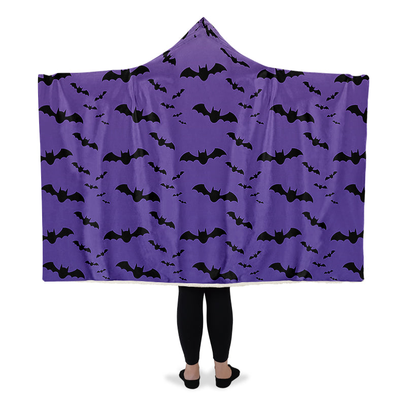 Purple Nocturne Bats Hooded Blanket