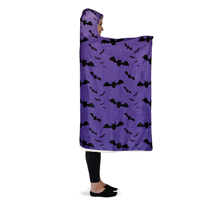 Purple Nocturne Bats Hooded Blanket