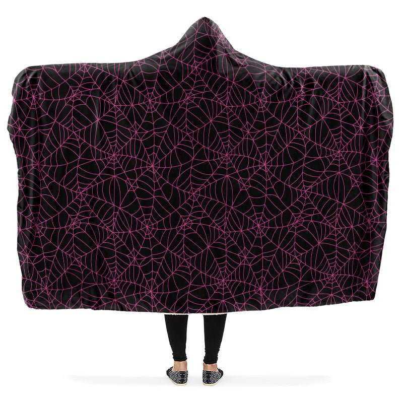 Black and Pink Spiderweb Hooded Blanket - The Pagan Grimoire