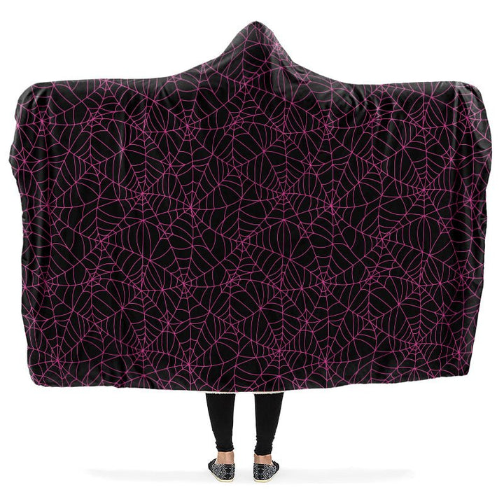 Black and Pink Spiderweb Hooded Blanket - The Pagan Grimoire
