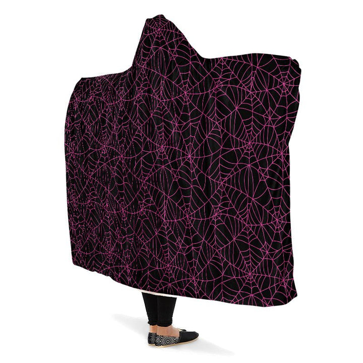 Black and Pink Spiderweb Hooded Blanket - The Pagan Grimoire