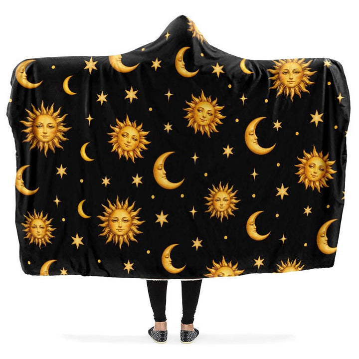 Celestial Sun Moon and Stars Hooded Blanket - The Pagan Grimoire
