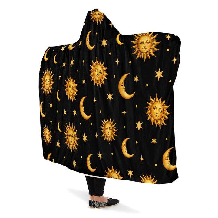 Celestial Sun Moon and Stars Hooded Blanket - The Pagan Grimoire