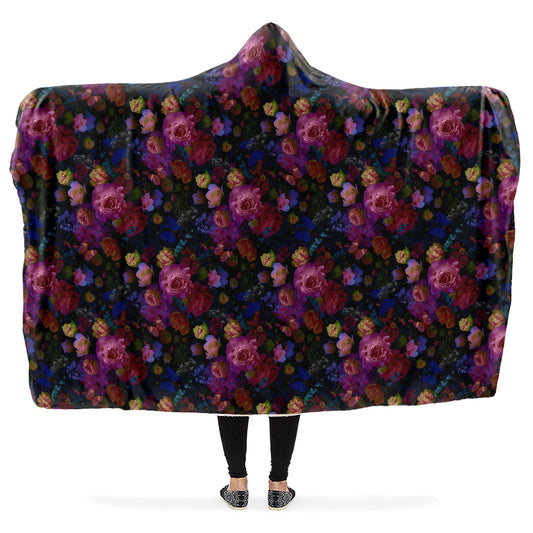 Dark Floral Hooded Blanket