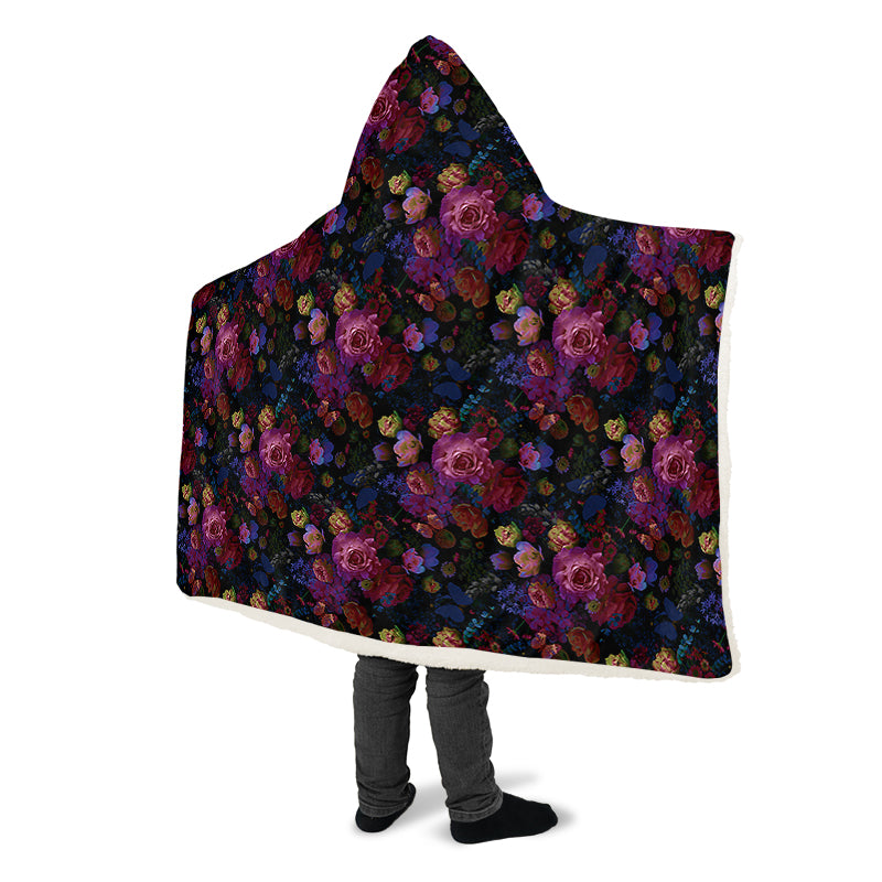 Dark Floral Hooded Blanket