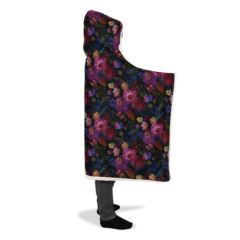 Dark Floral Hooded Blanket