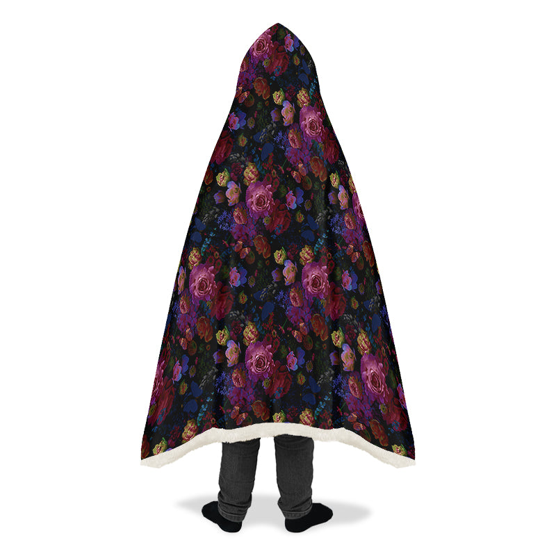 Dark Floral Hooded Blanket