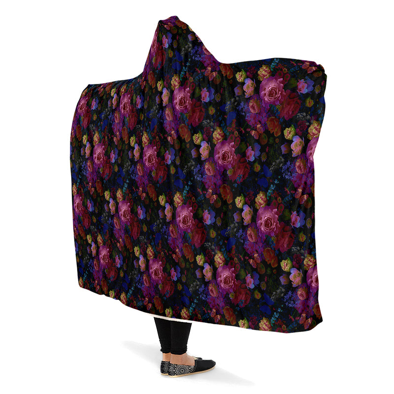 Dark Floral Hooded Blanket