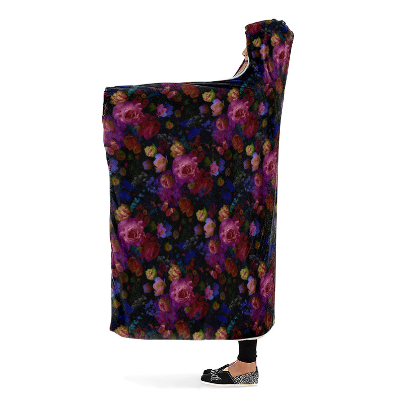 Dark Floral Hooded Blanket