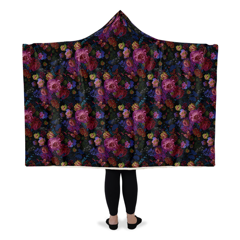 Dark Floral Hooded Blanket