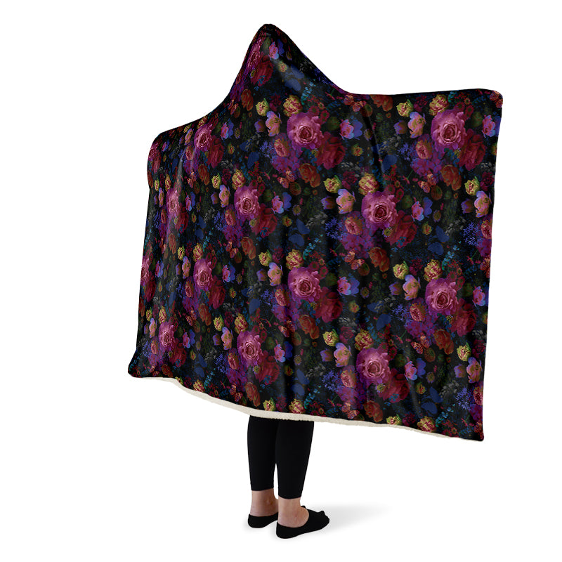 Dark Floral Hooded Blanket