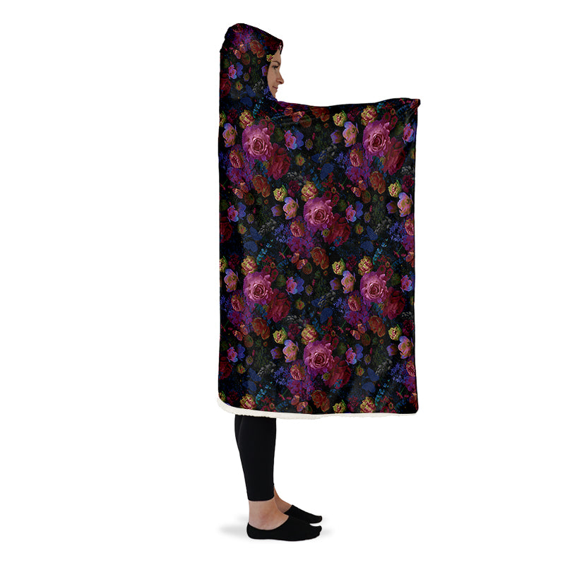 Dark Floral Hooded Blanket