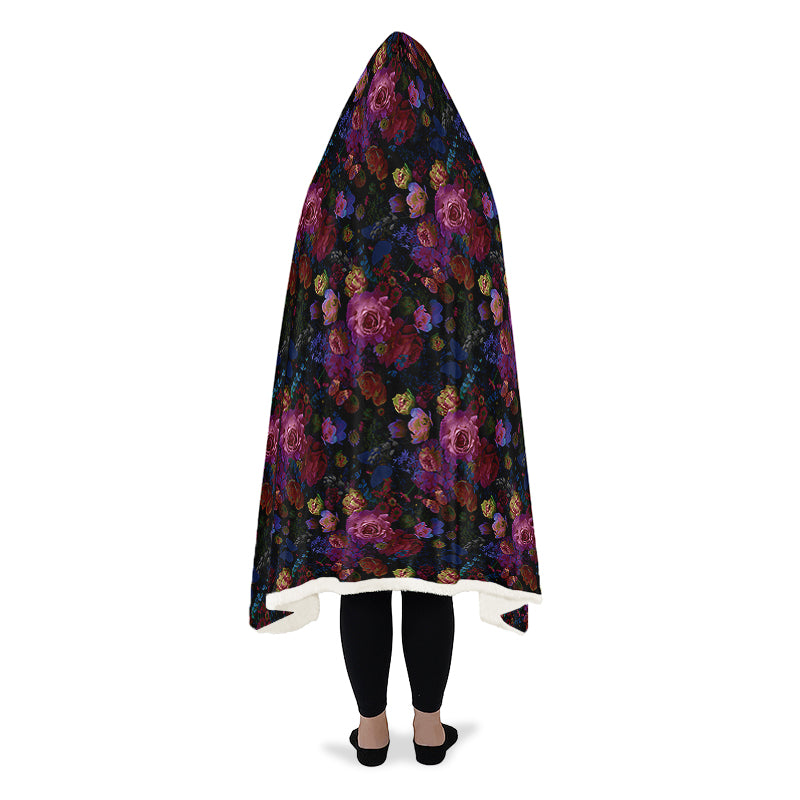 Dark Floral Hooded Blanket