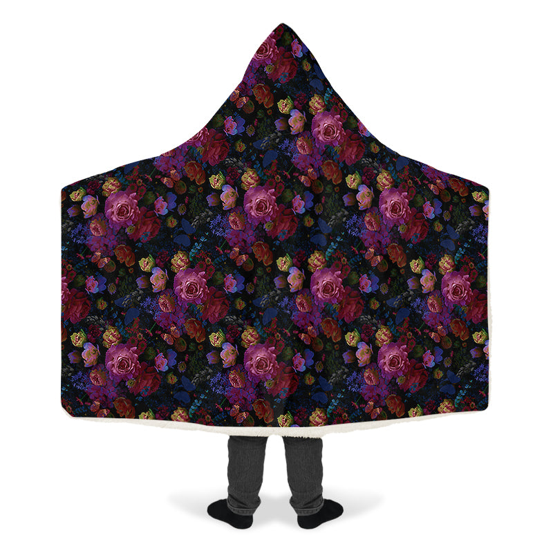 Dark Floral Hooded Blanket