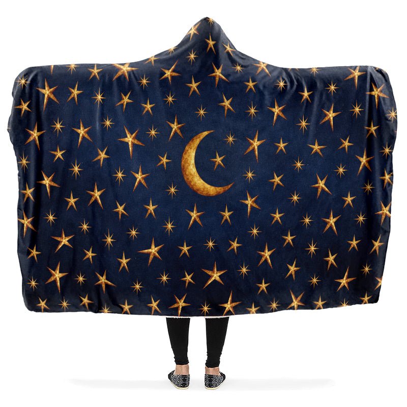 Gold Stars and Moon Hooded Blanket - The Pagan Grimoire