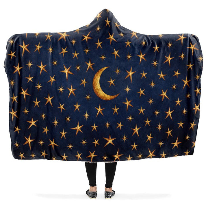 Gold Stars and Moon Hooded Blanket - The Pagan Grimoire