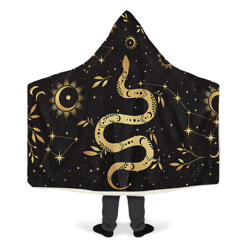 Boho Golden Snakes Hooded Blanket