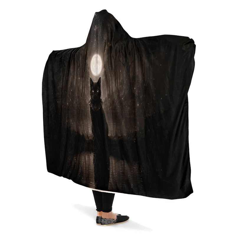 Moonlit Cat Hooded Blanket - The Pagan Grimoire