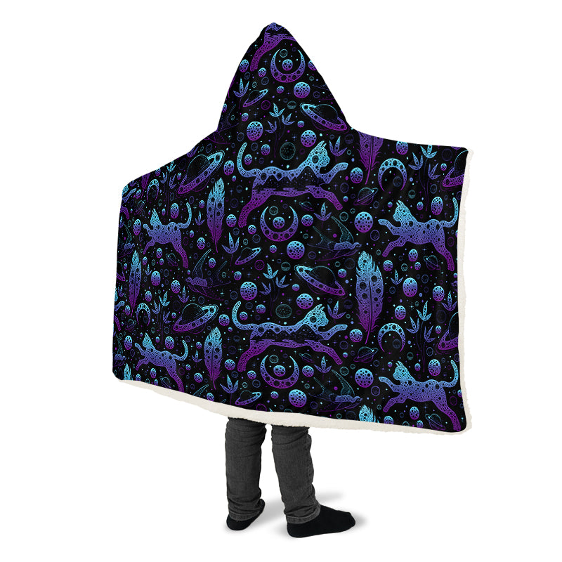 Neon Galaxy Cats Hooded Blanket