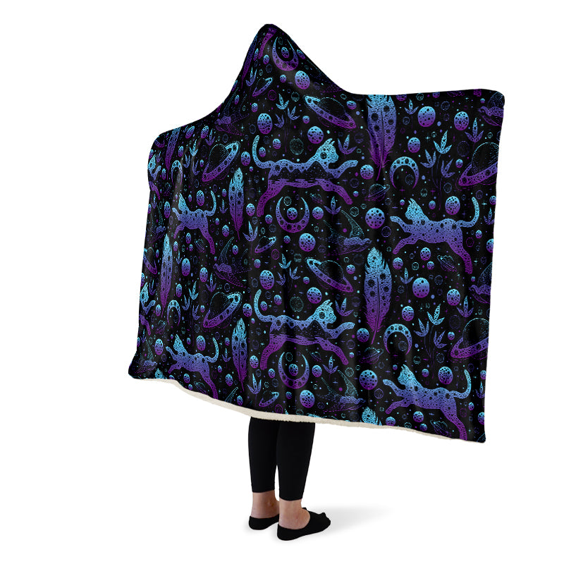 Neon Galaxy Cats Hooded Blanket
