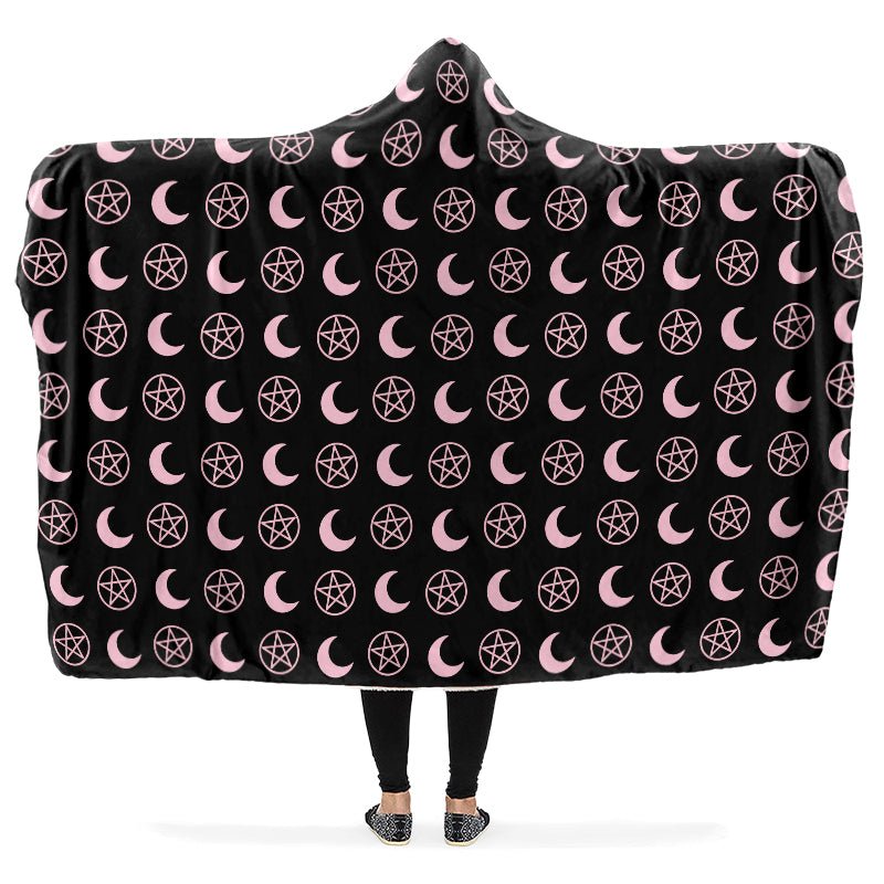 Pink Moons and Pentagrams Hooded Blanket - The Pagan Grimoire