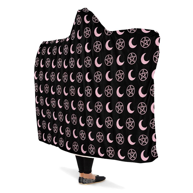 Pink Moons and Pentagrams Hooded Blanket - The Pagan Grimoire