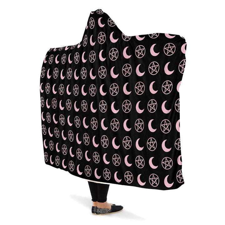 Pink Moons and Pentagrams Hooded Blanket - The Pagan Grimoire