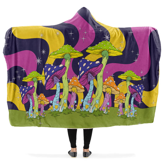 Psychedelic Magic Mushrooms Hooded Blanket