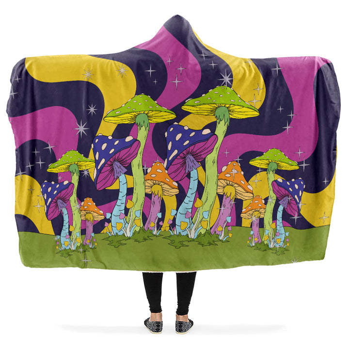 Neon Mushroom Hooded Blanket