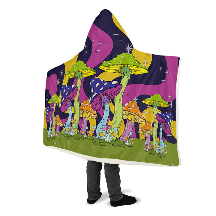 Neon Mushroom Hooded Blanket