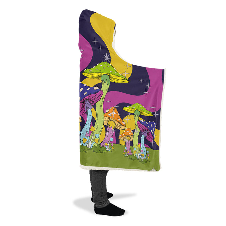Neon Mushroom Hooded Blanket