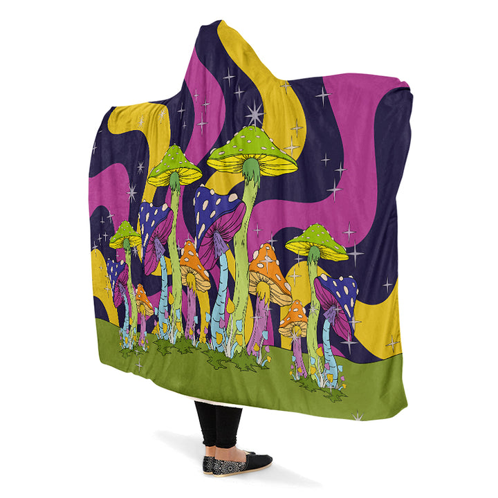 Neon Mushroom Hooded Blanket