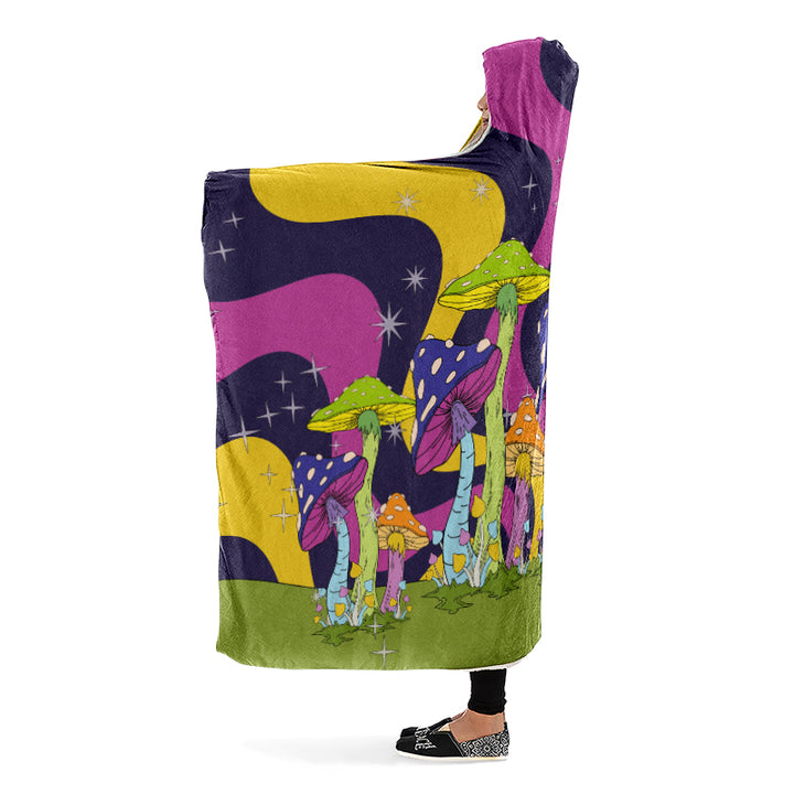 Neon Mushroom Hooded Blanket