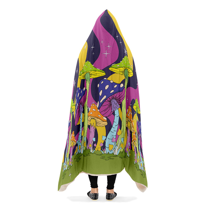 Neon Mushroom Hooded Blanket