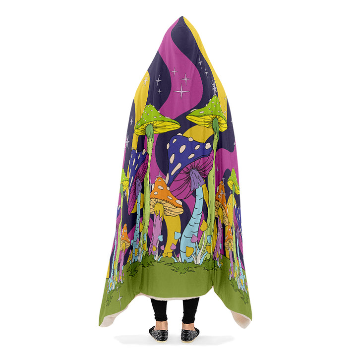 Neon Mushroom Hooded Blanket