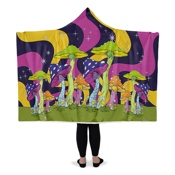 Neon Mushroom Hooded Blanket