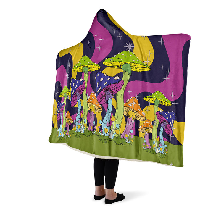 Neon Mushroom Hooded Blanket