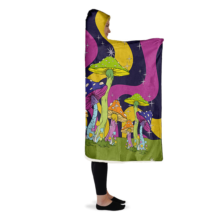 Neon Mushroom Hooded Blanket