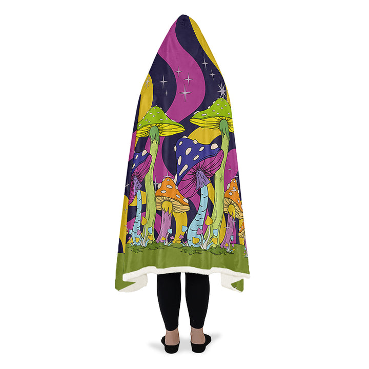 Neon Mushroom Hooded Blanket