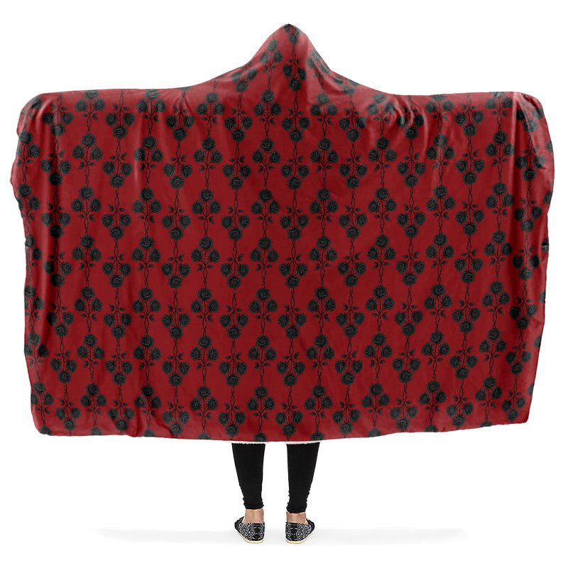 Red and Black Gothic Roses Hooded Blanket - The Pagan Grimoire