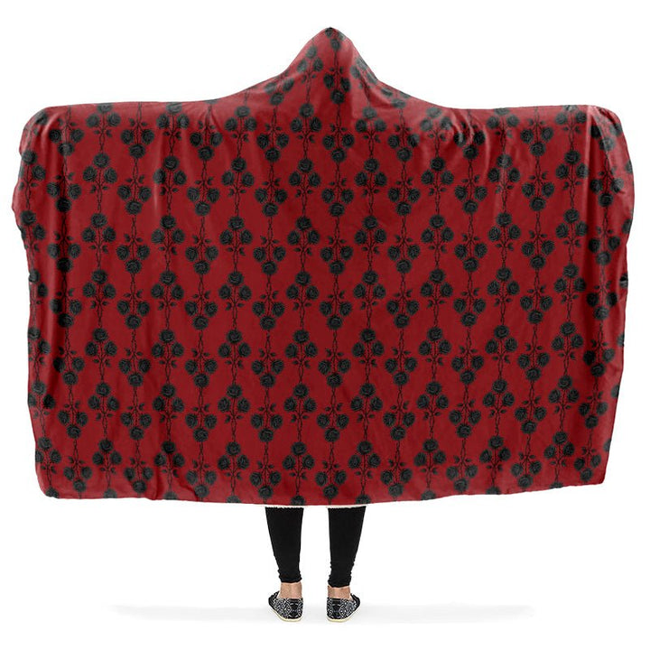 Red and Black Gothic Roses Hooded Blanket - The Pagan Grimoire