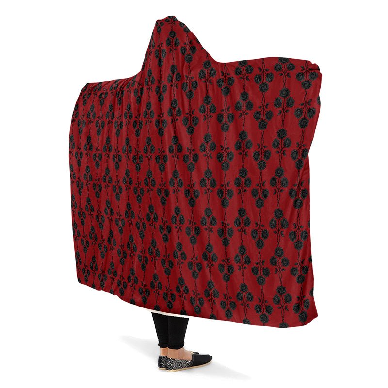 Red and Black Gothic Roses Hooded Blanket - The Pagan Grimoire