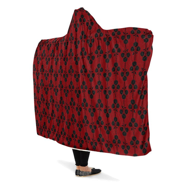 Red and Black Gothic Roses Hooded Blanket - The Pagan Grimoire