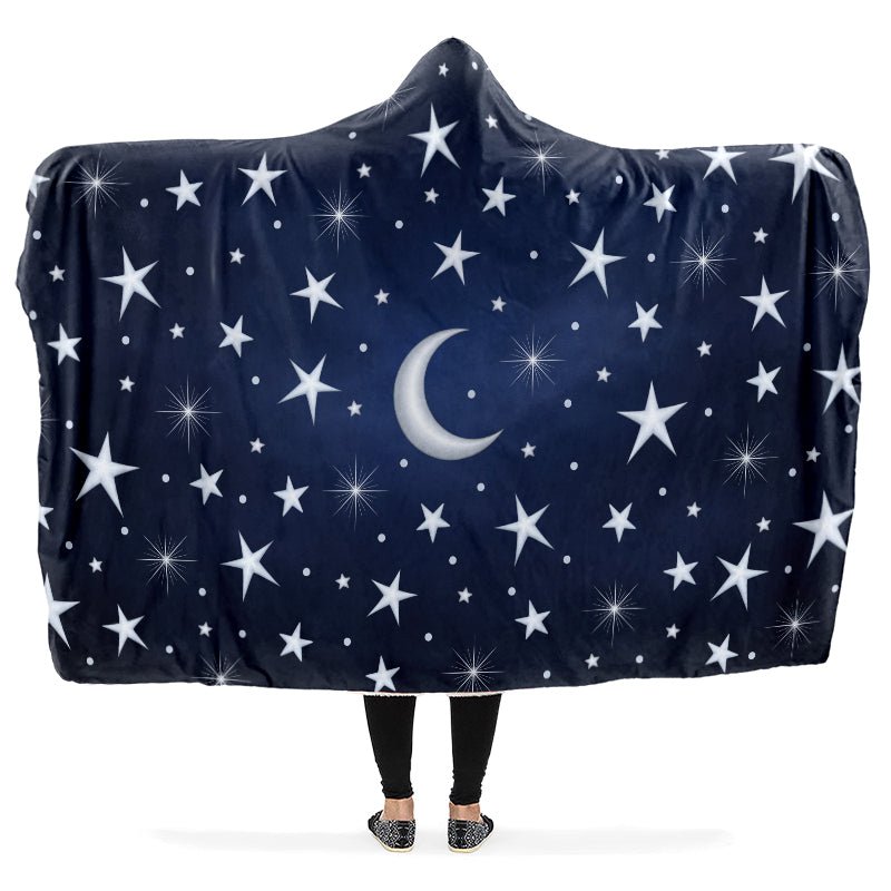 Silver Stars and Moon Hooded Blanket - The Pagan Grimoire