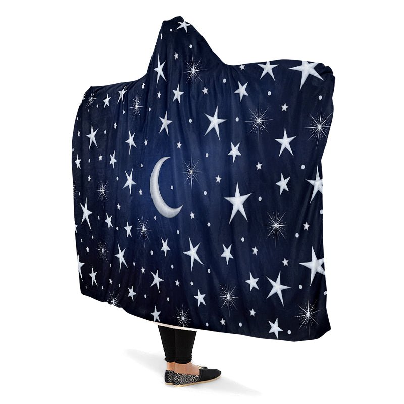 Silver Stars and Moon Hooded Blanket - The Pagan Grimoire