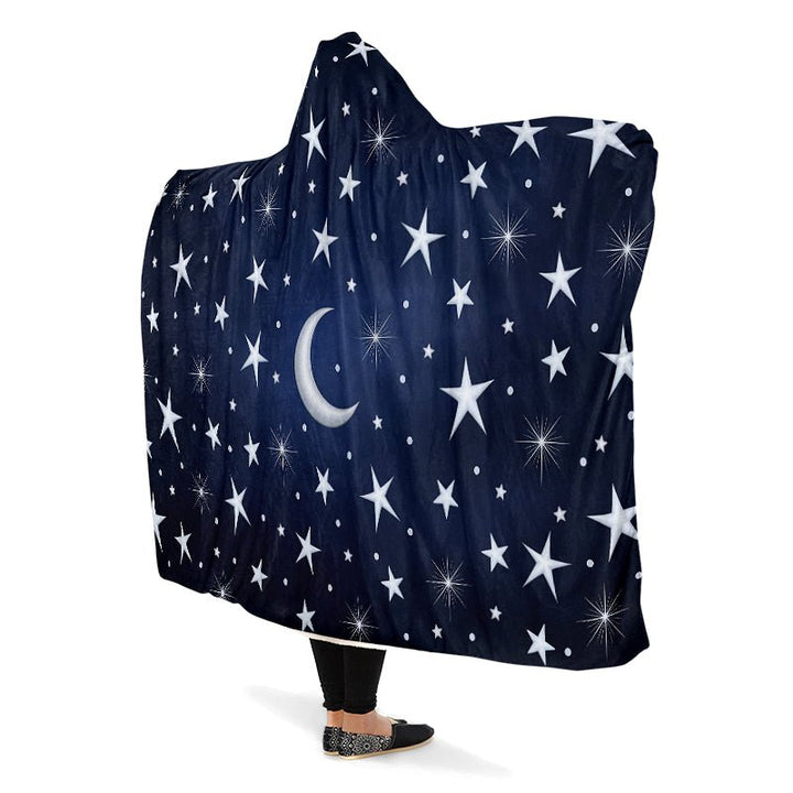 Silver Stars and Moon Hooded Blanket - The Pagan Grimoire