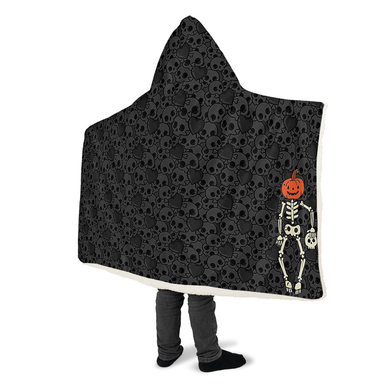 Grey Skull Hooded Blanket