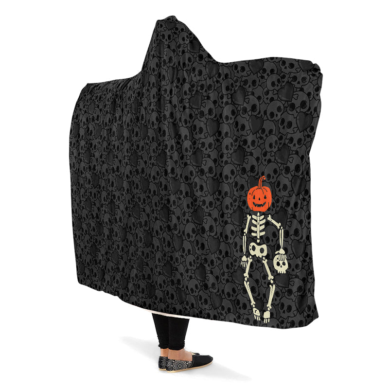 Grey Skull Hooded Blanket